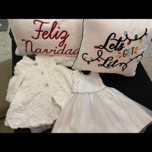 Girls Off White 2pc Holiday Dress Rhinestone